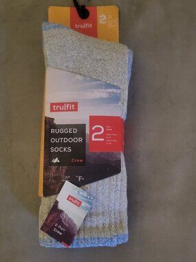 Women's Tru Fit Trufit Rugged Outdoor Socks 2 Pair Long Crew Light Blue Gray NWT